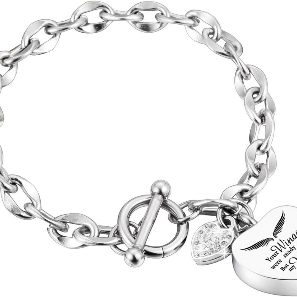 Stainless Steel Heart Urn Bracelet for Ashes Cremation Memorial